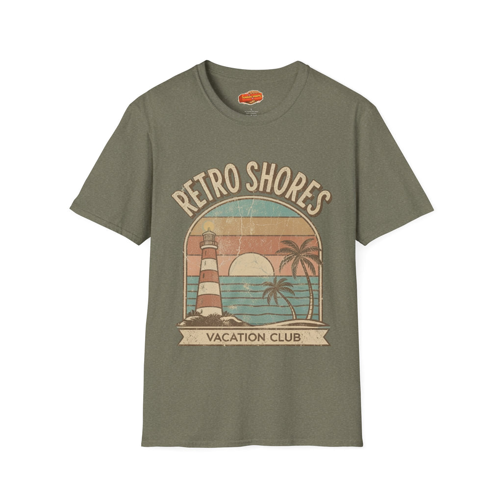Retro Shores Vacation Club T-Shirt —Vintage Sunset Lighthouse