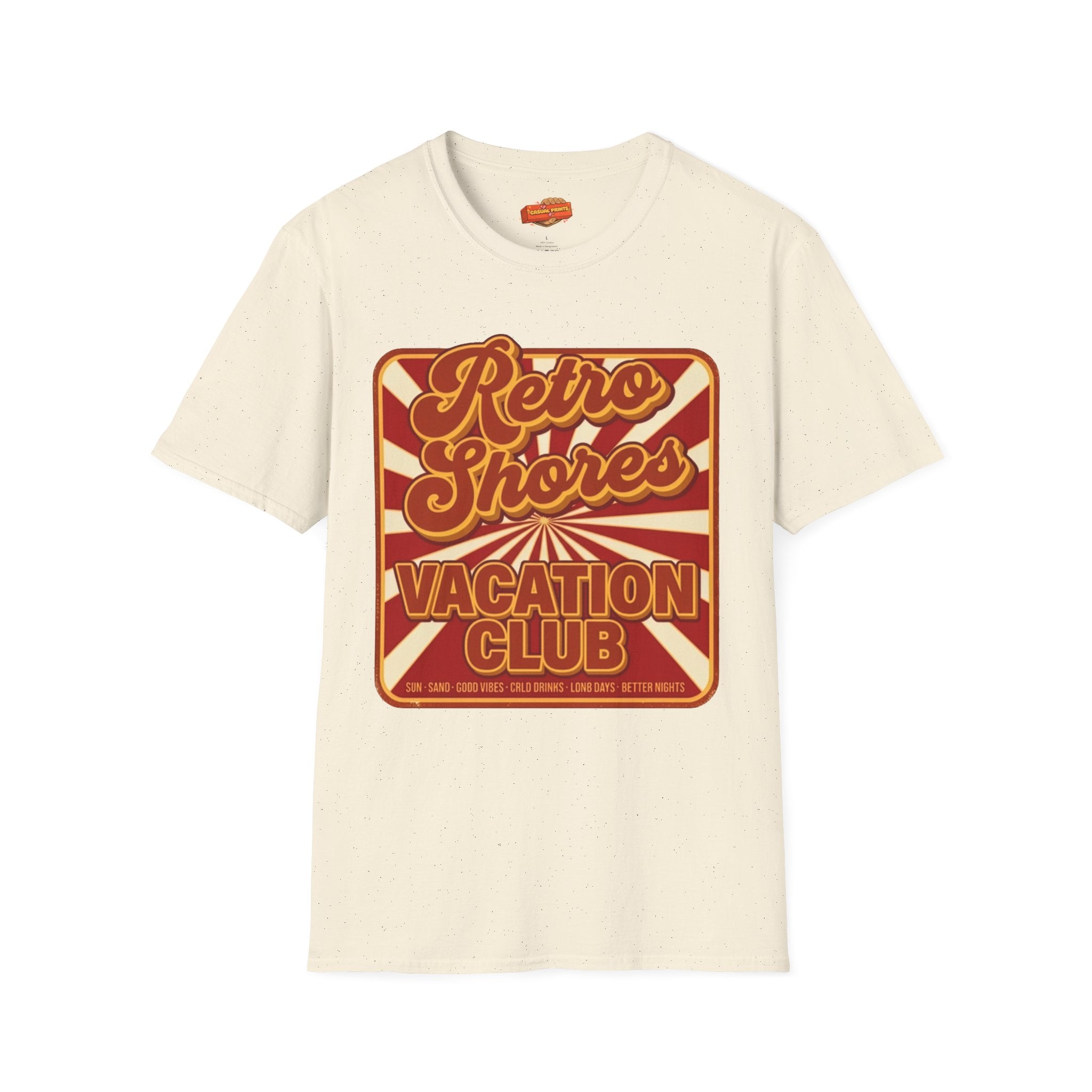 Retro Shores Vacation Club T-Shirt — Vintage Sunburst Badge