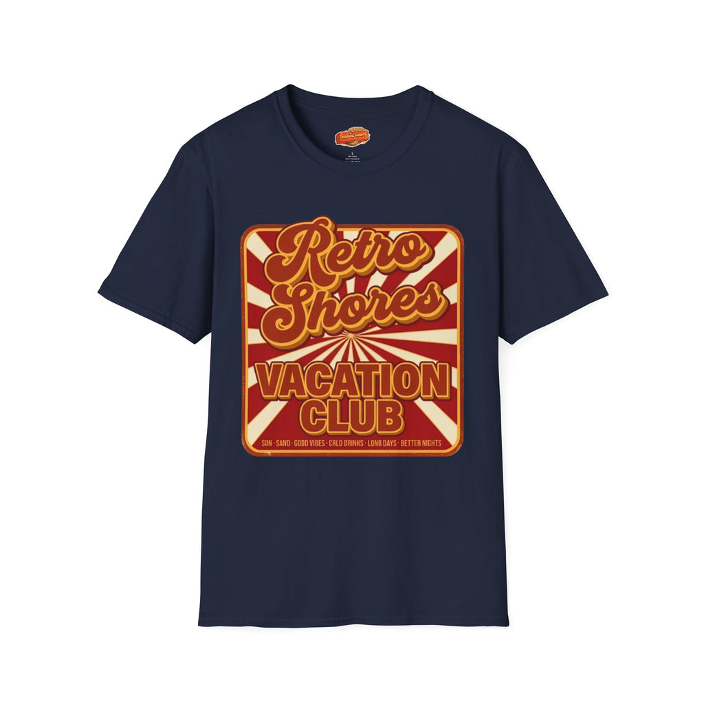 Retro Shores Vacation Club T-Shirt — Vintage Sunburst Badge