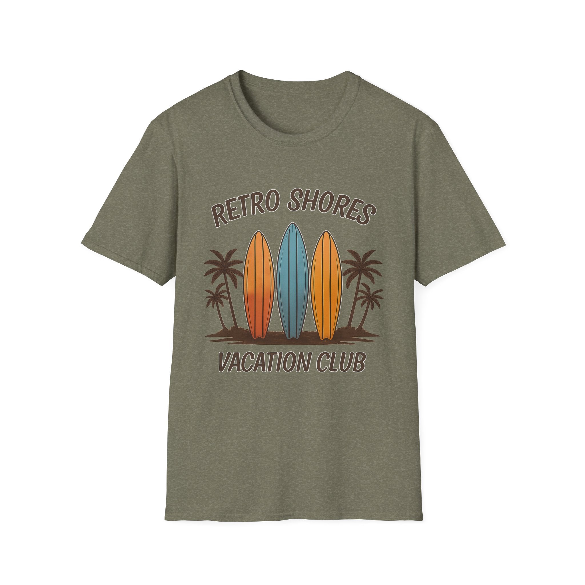 Retro Shores Vacation Club T-Shirt — Vintage Surfboard