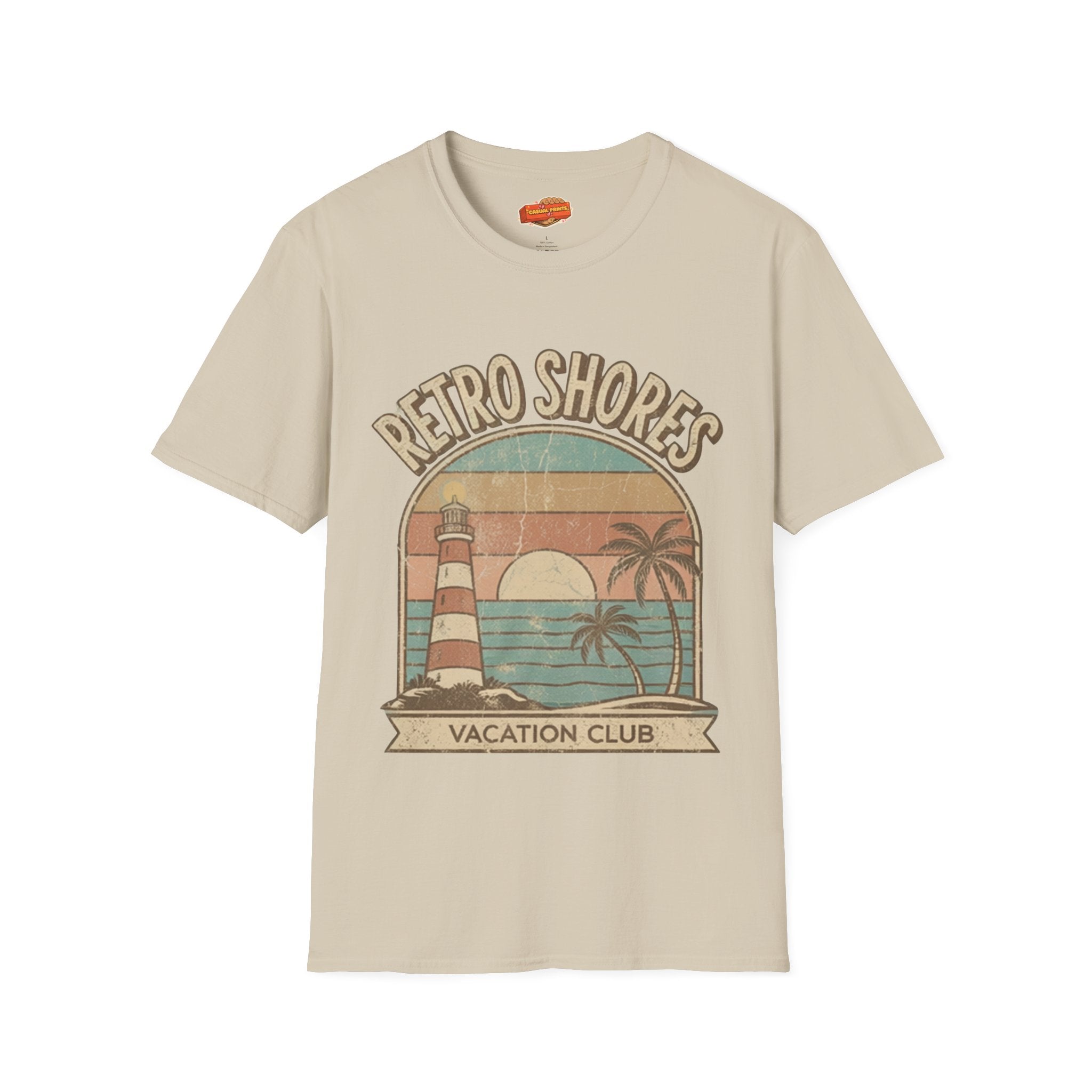 Retro Shores Vacation Club T-Shirt —Vintage Sunset Lighthouse
