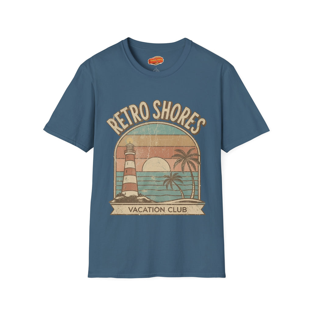 Retro Shores Vacation Club T-Shirt —Vintage Sunset Lighthouse