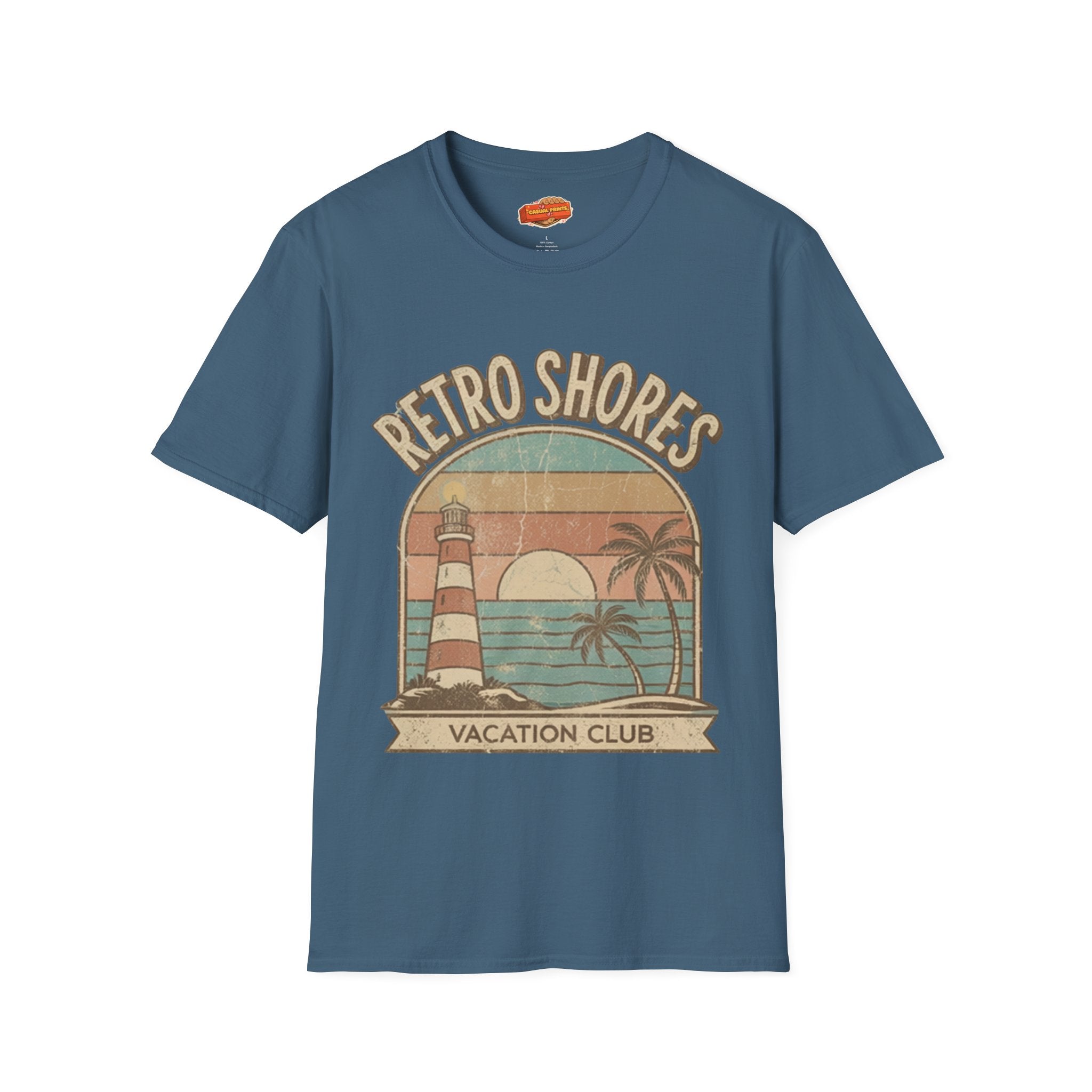 Retro Shores Vacation Club T-Shirt —Vintage Sunset Lighthouse