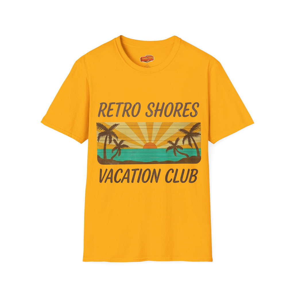 Retro Shores Vacation Club T-Shirt — Vintage Sunset Palms