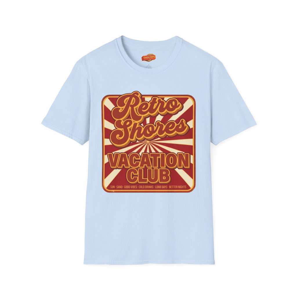 Retro Shores Vacation Club T-Shirt — Vintage Sunburst Badge