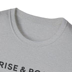 Rise & Roam Camping T-Shirt — Vintage Sunrise Tent Graphic