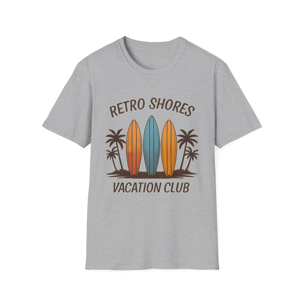 Retro Shores Vacation Club T-Shirt — Vintage Surfboard