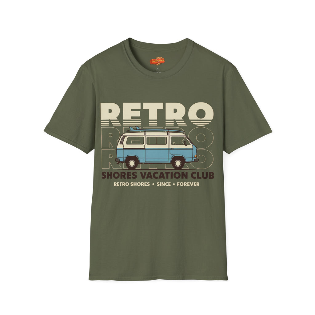 Retro Shores Vacation Club T-Shirt — Vintage Road Trip Van