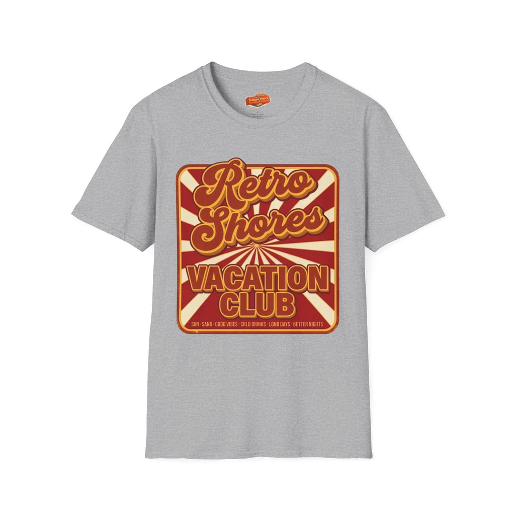 Retro Shores Vacation Club T-Shirt — Vintage Sunburst Badge