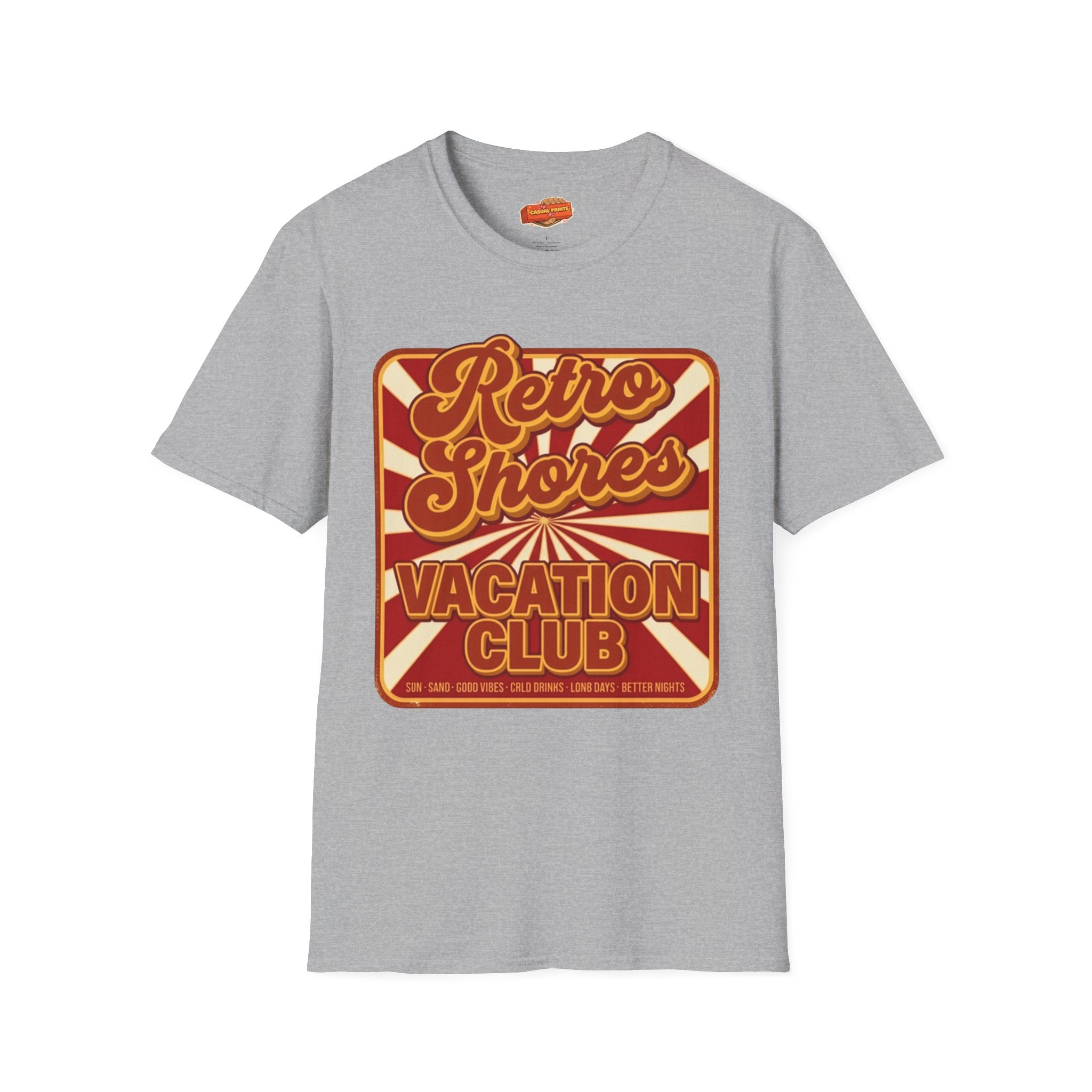 Retro Shores Vacation Club T-Shirt — Vintage Sunburst Badge