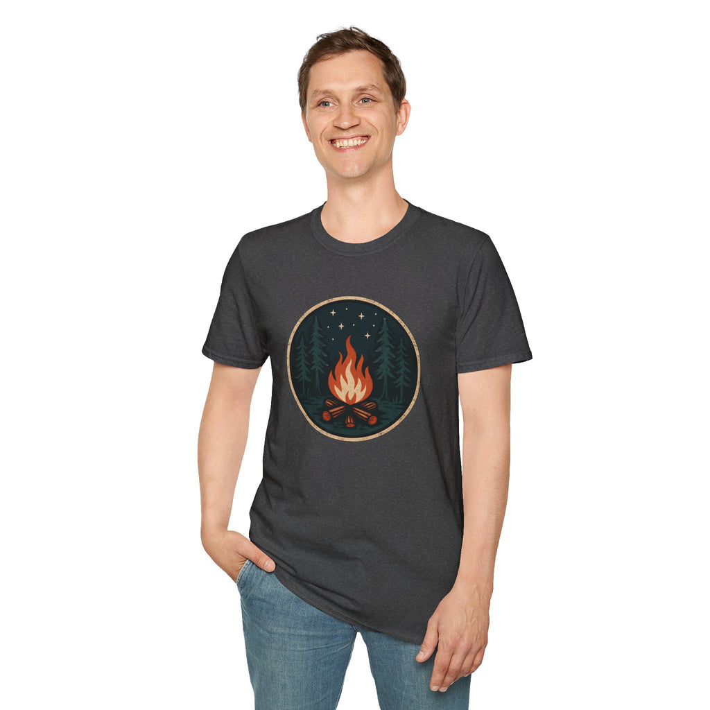 Campfire Night T-Shirt — Retro Forest Bonfire Graphic