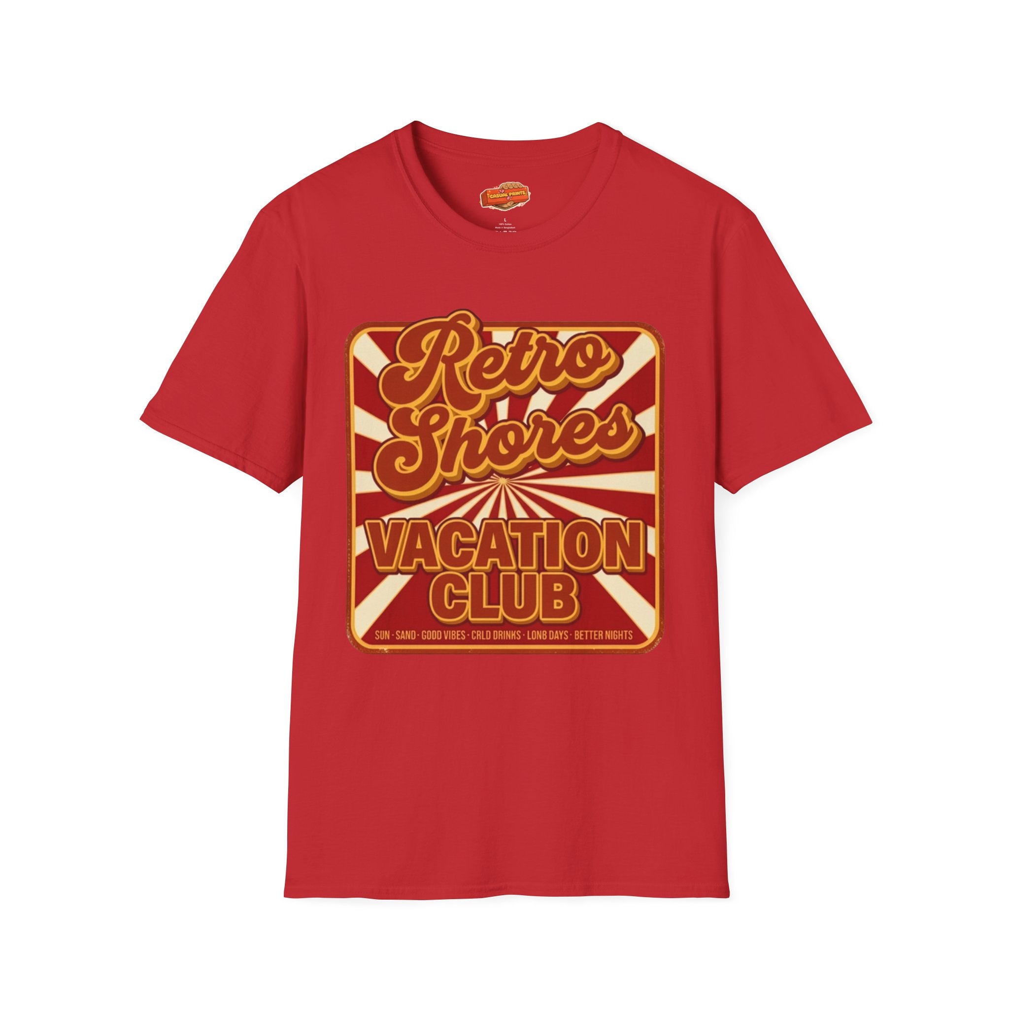 Retro Shores Vacation Club T-Shirt — Vintage Sunburst Badge