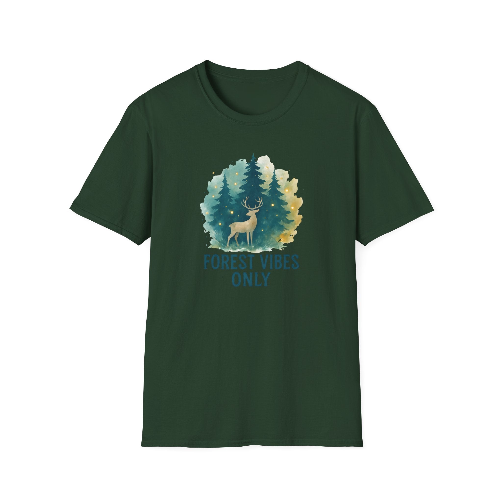 Forest Vibes Only T-Shirt — Watercolour Deer & Pine Trees