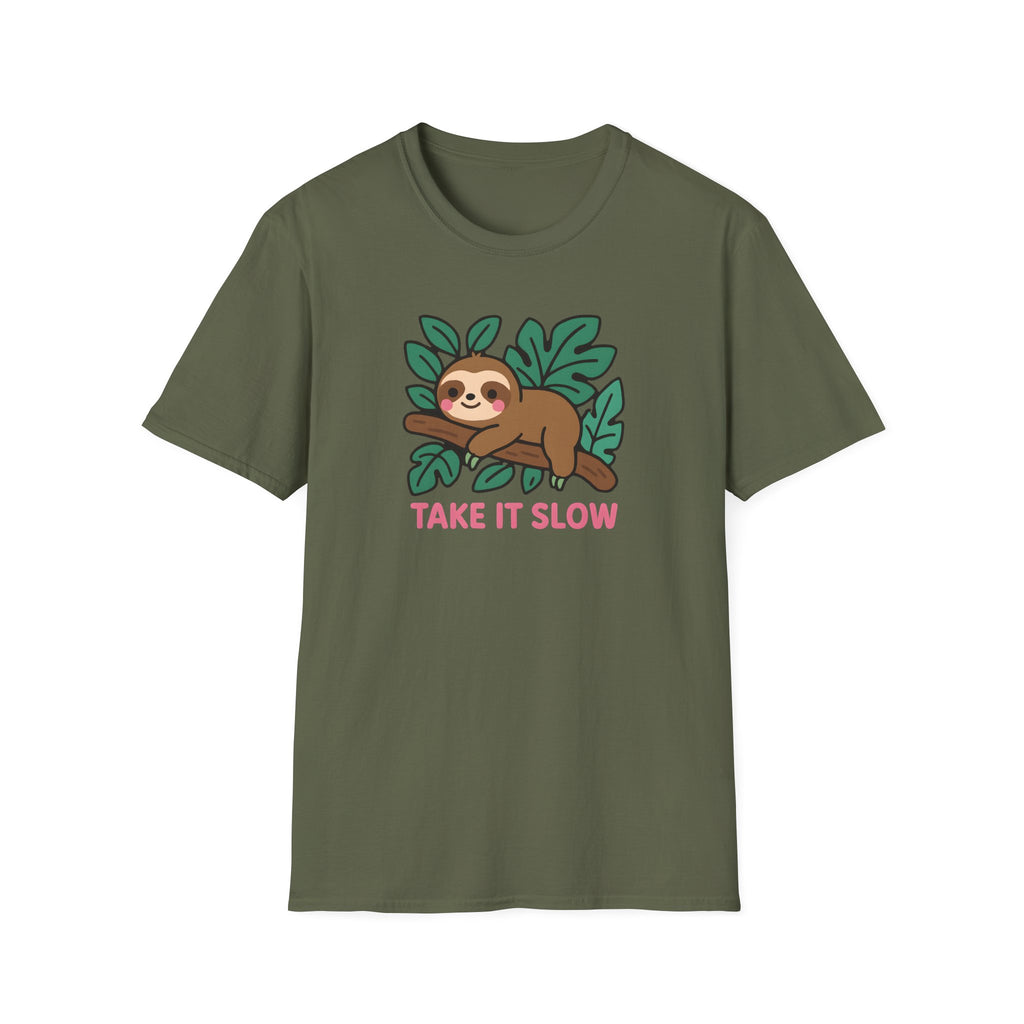 Sloth T-Shirt — Cute "Take It Slow" Relaxed Graphic