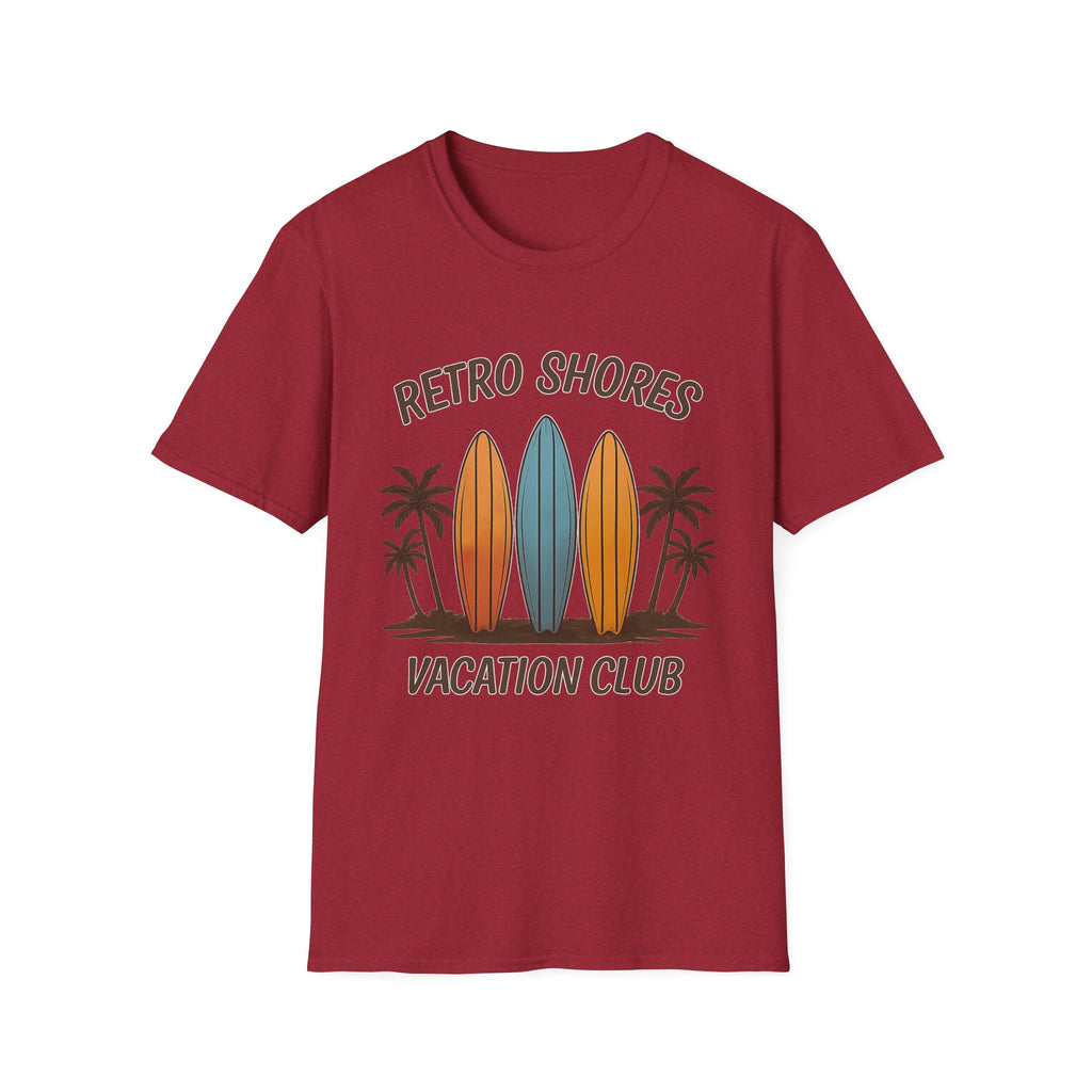 Retro Shores Vacation Club T-Shirt — Vintage Surfboard