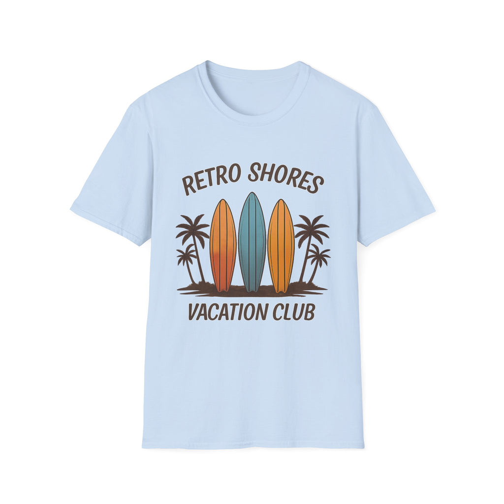 Retro Shores Vacation Club T-Shirt — Vintage Surfboard