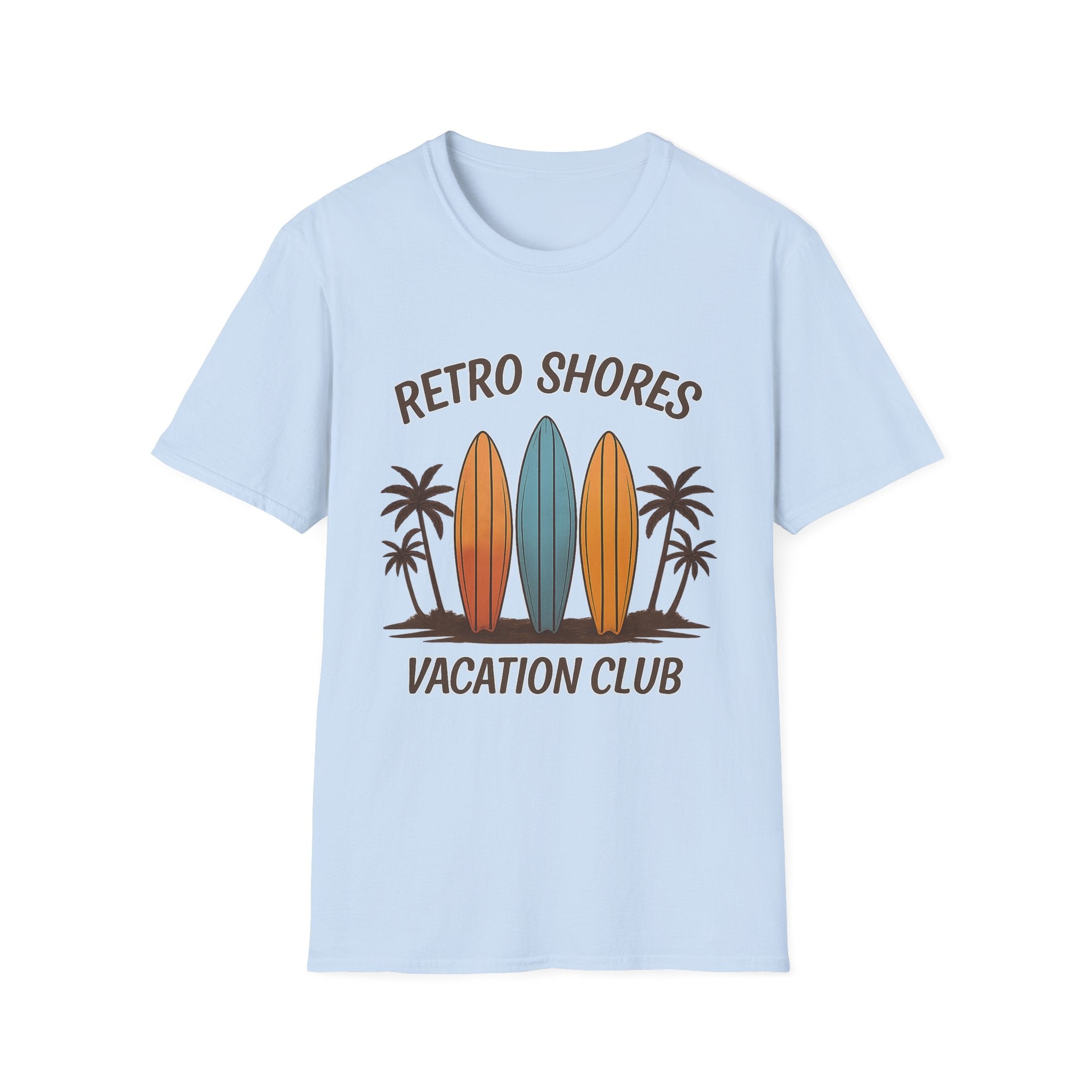 Retro Shores Vacation Club T-Shirt — Vintage Surfboard