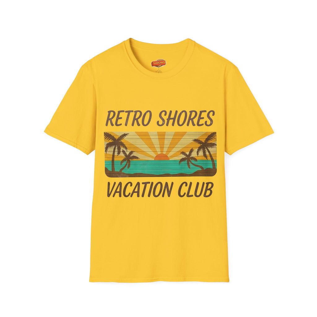 Retro Shores Vacation Club T-Shirt — Vintage Sunset Palms