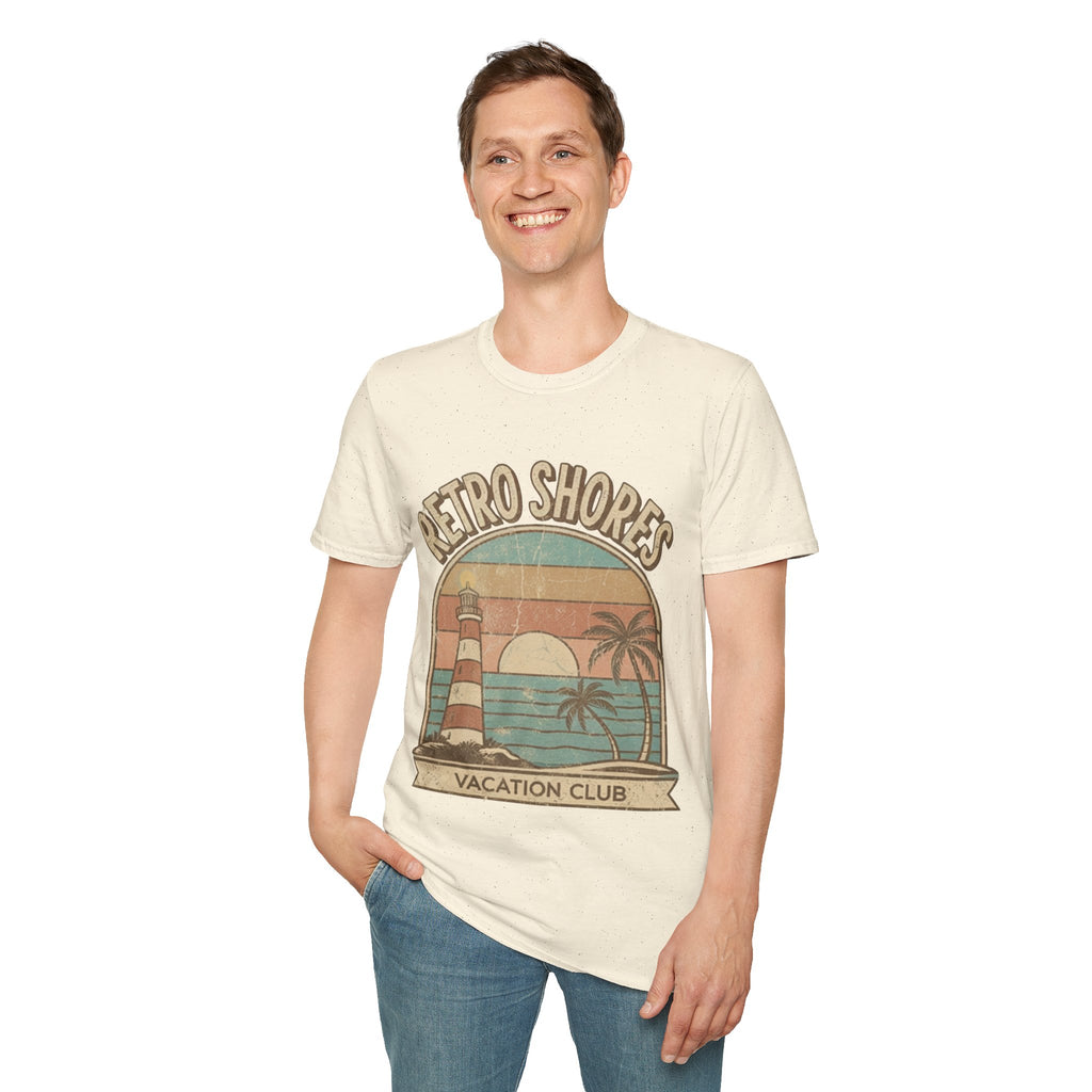 Retro Shores Vacation Club T-Shirt —Vintage Sunset Lighthouse