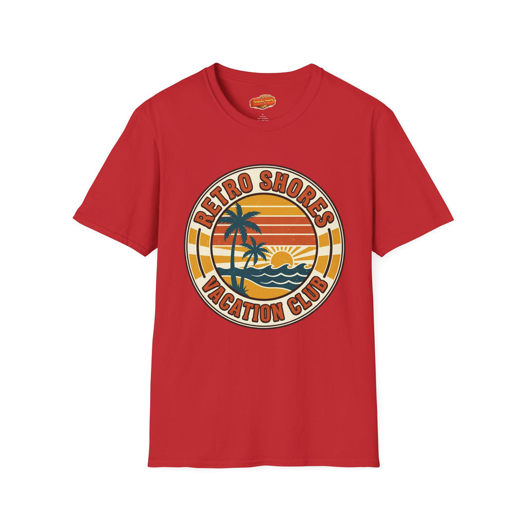 Retro Shores Vacation Club T-Shirt — Vintage Palm Sunset Badge