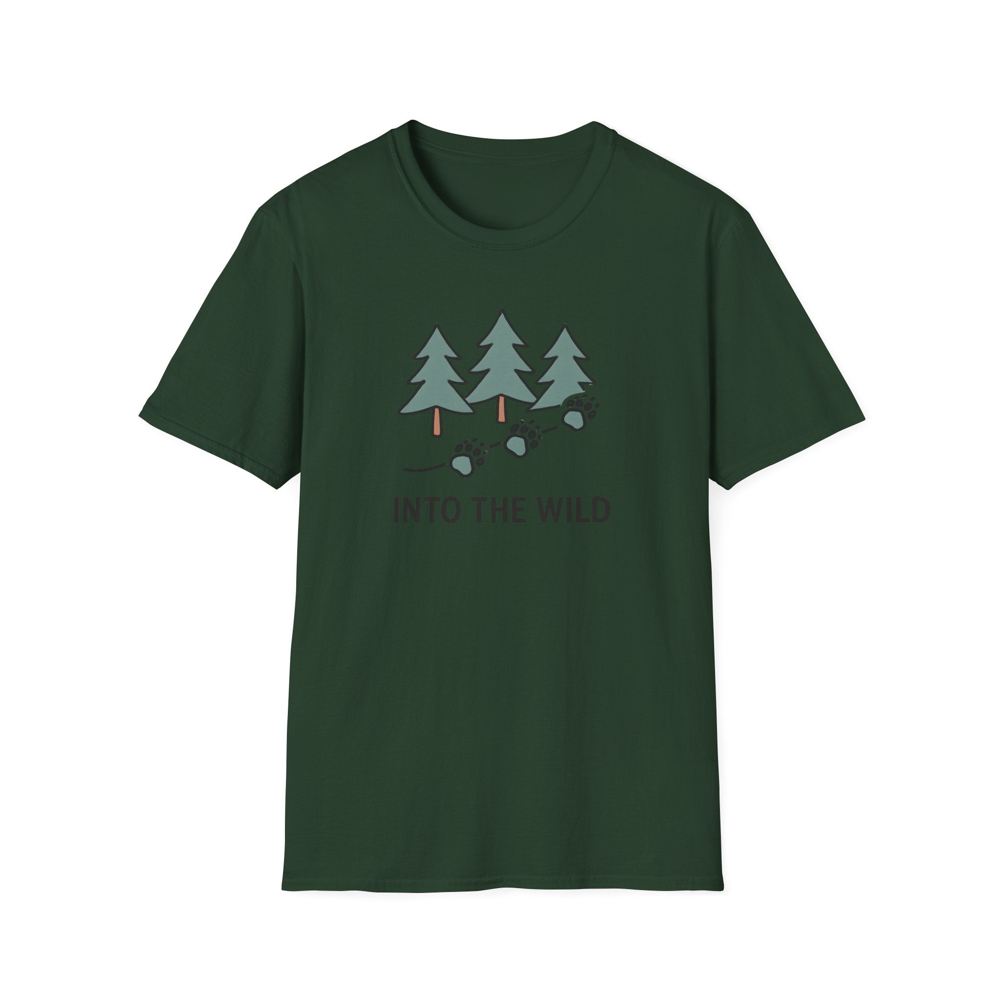 Into The Wild T-Shirt — Pine Trees & Paw Prints Outdoor