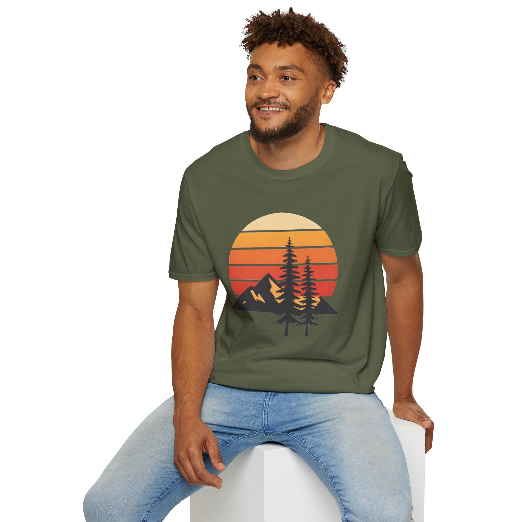 Sunset Mountain T-Shirt — Retro Forest Graphic