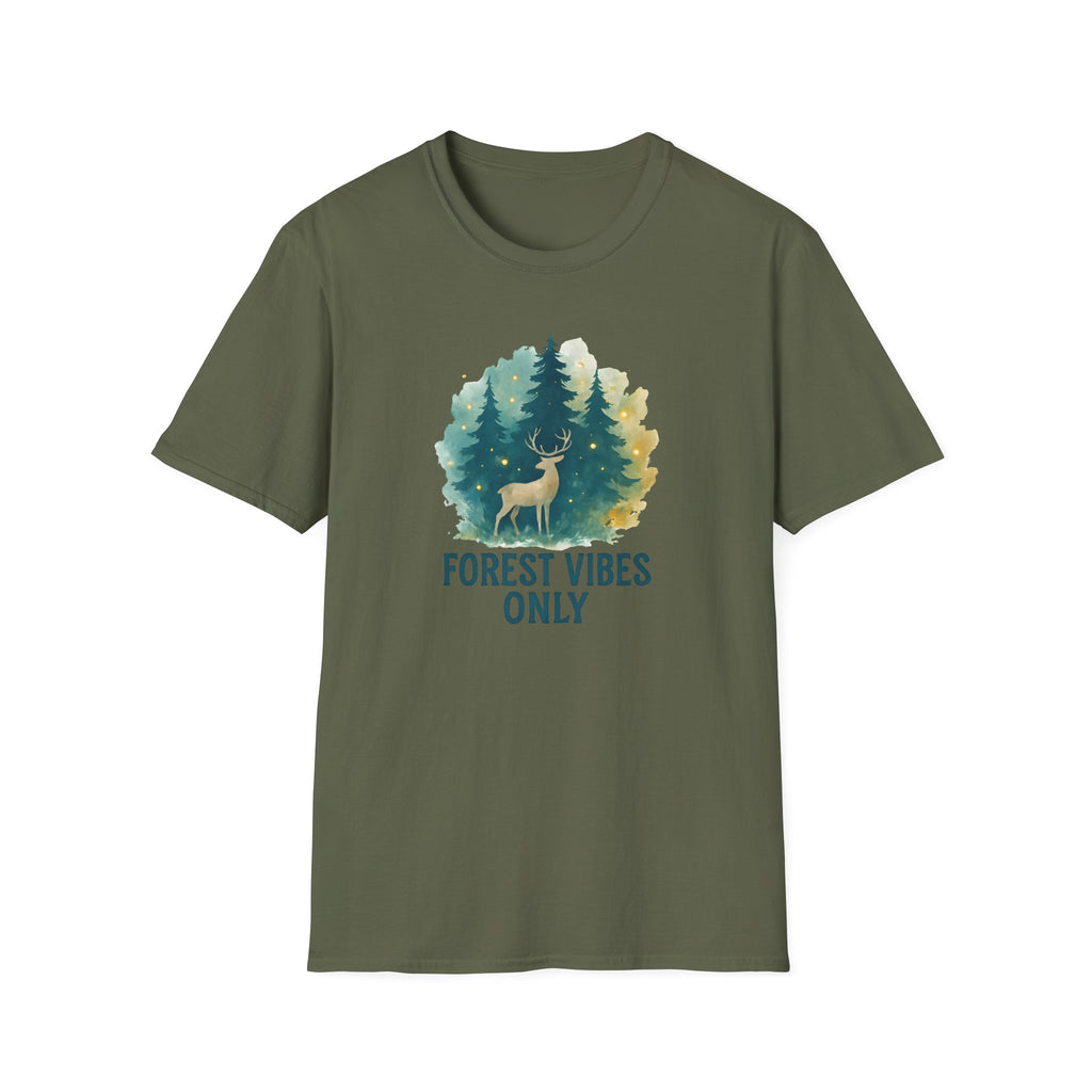 Forest Vibes Only T-Shirt — Watercolour Deer & Pine Trees