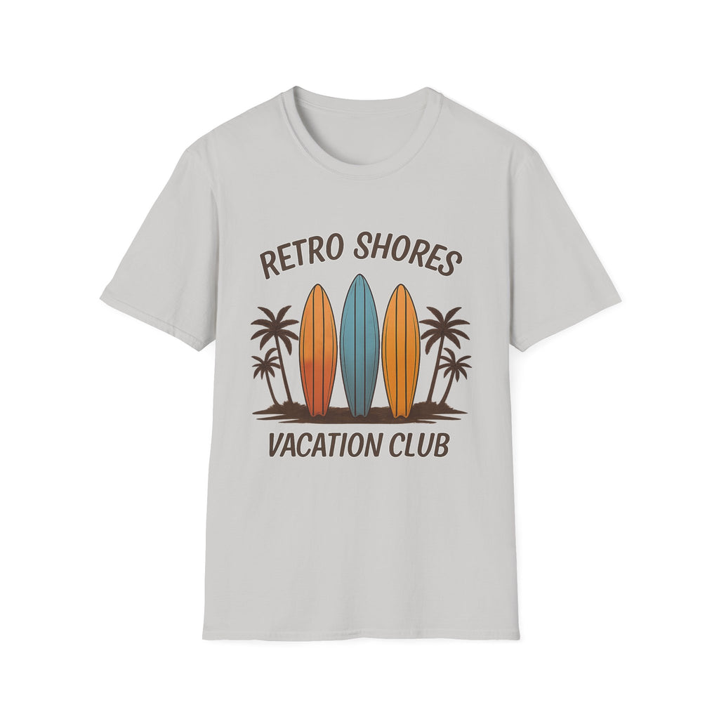 Retro Shores Vacation Club T-Shirt — Vintage Surfboard