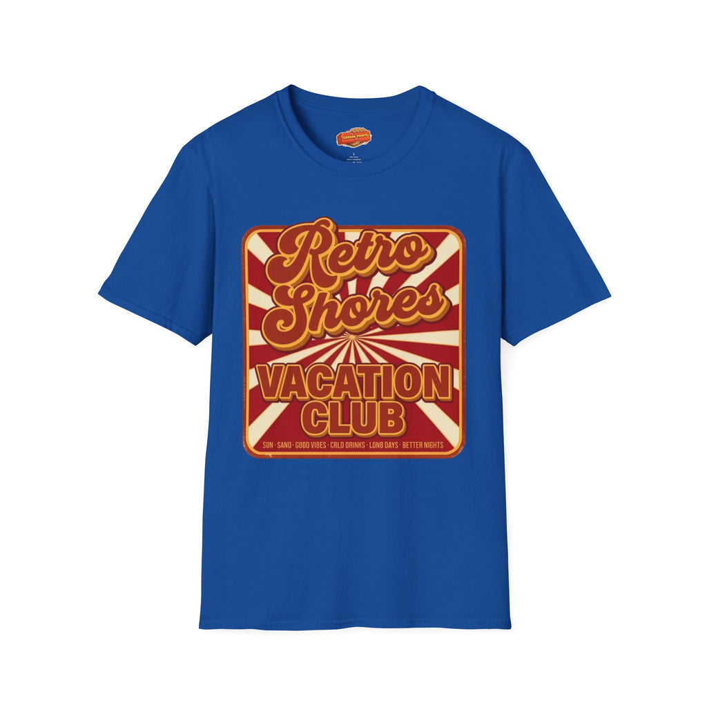 Retro Shores Vacation Club T-Shirt — Vintage Sunburst Badge
