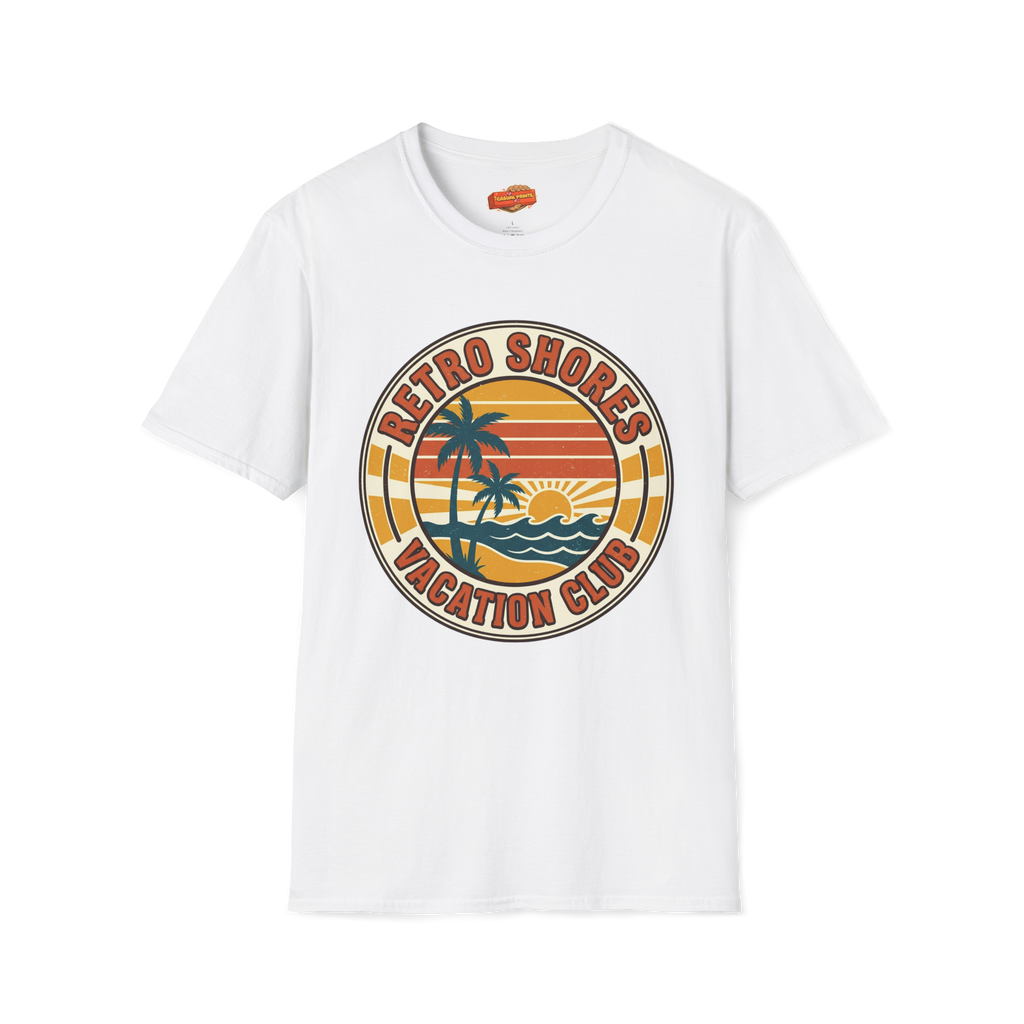 Retro Shores Vacation Club T-Shirt — Vintage Palm Sunset Badge