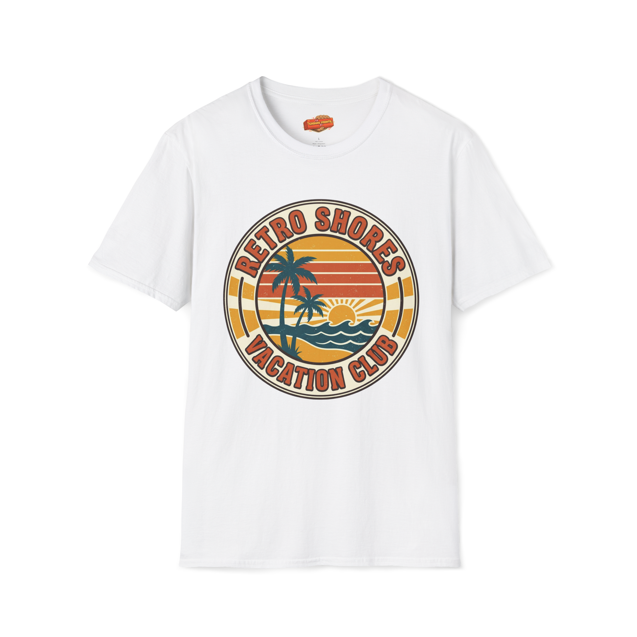 Retro Shores Vacation Club T-Shirt — Vintage Palm Sunset Badge