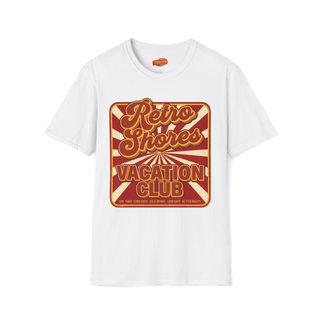 Retro Shores Vacation Club T-Shirt — Vintage Sunburst Badge