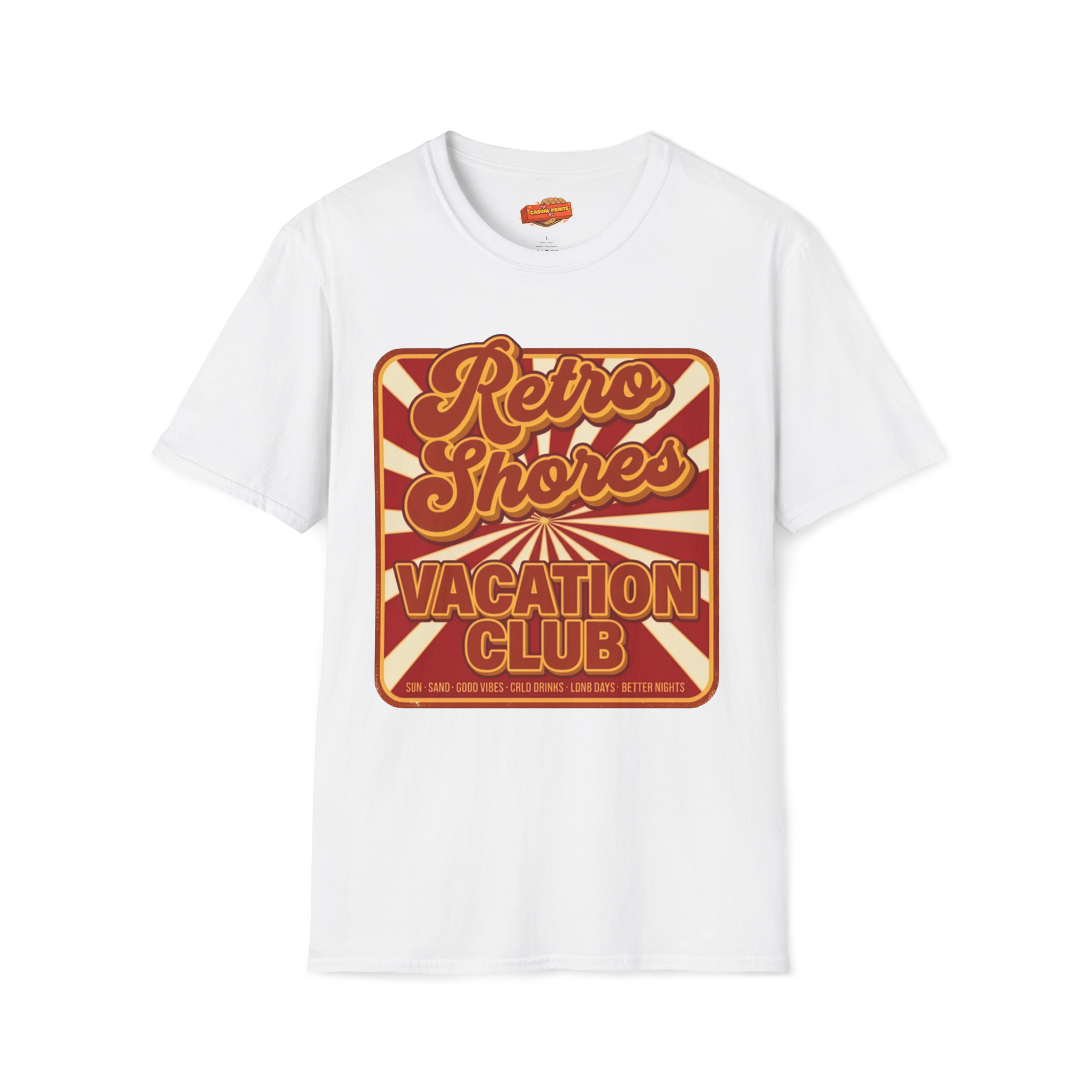 Retro Shores Vacation Club T-Shirt — Vintage Sunburst Badge