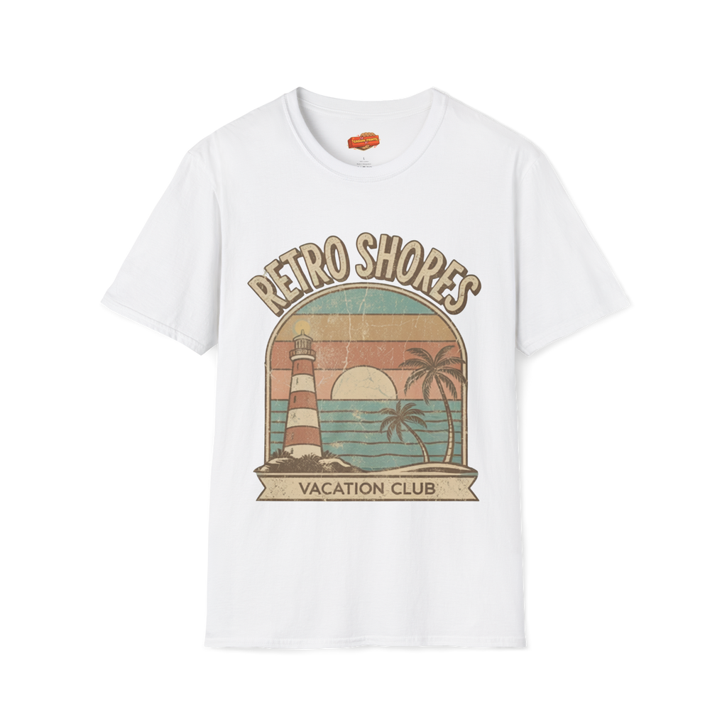 Retro Shores Vacation Club T-Shirt —Vintage Sunset Lighthouse
