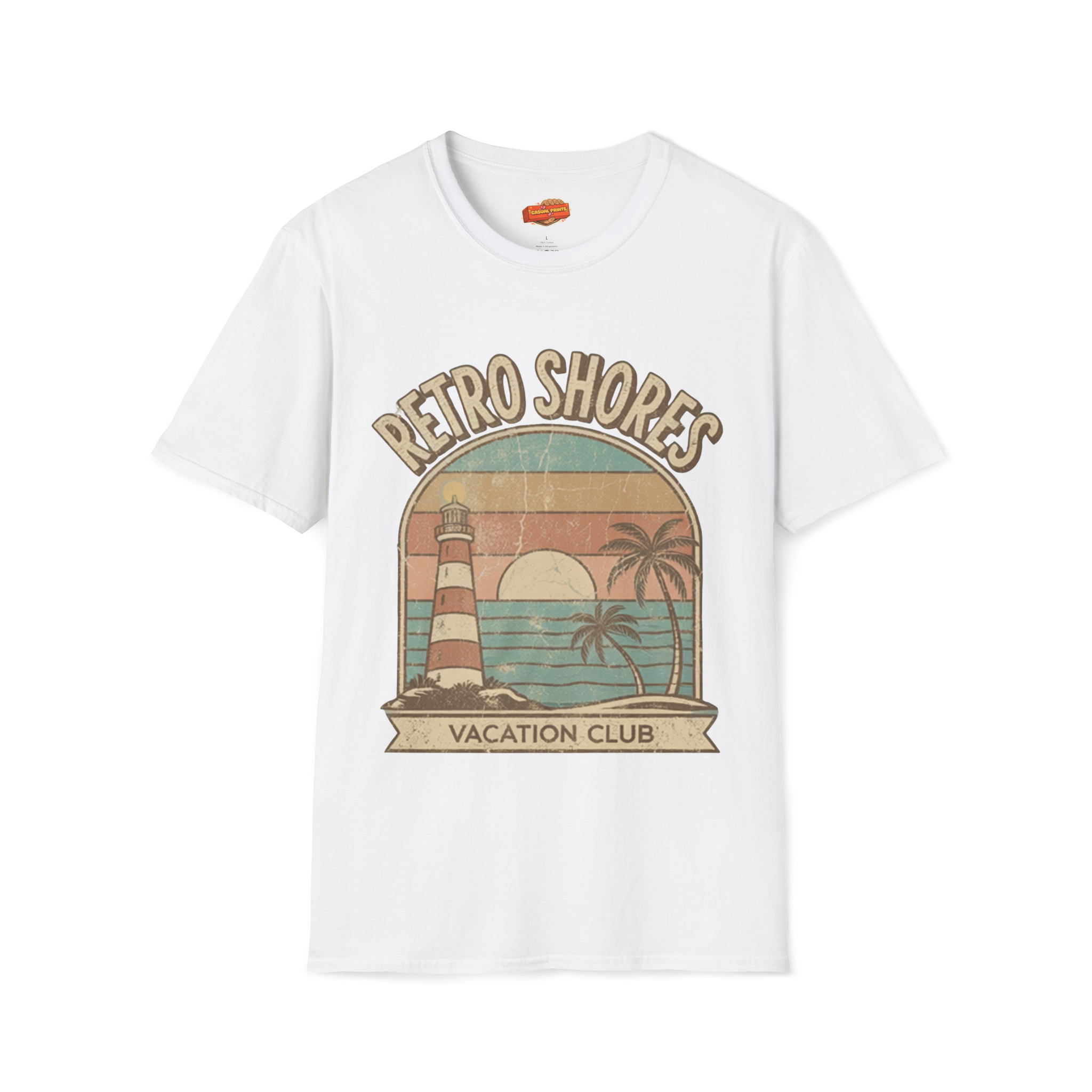 Retro Shores Vacation Club T-Shirt —Vintage Sunset Lighthouse