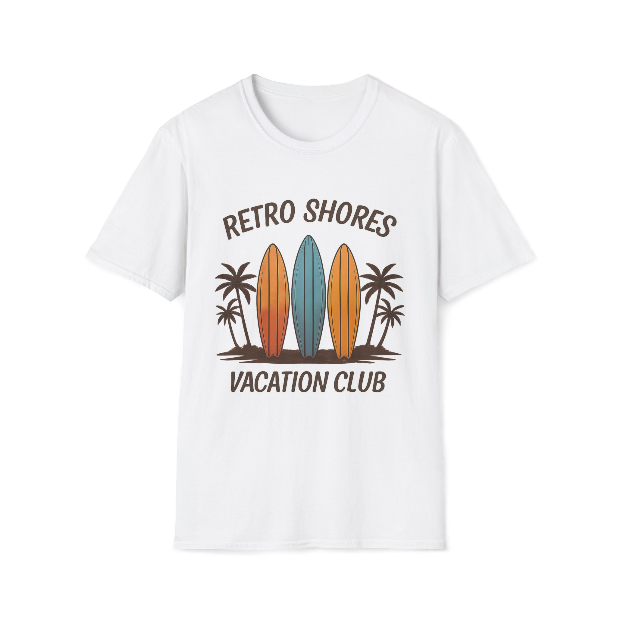 Retro Shores Vacation Club T-Shirt — Vintage Surfboard