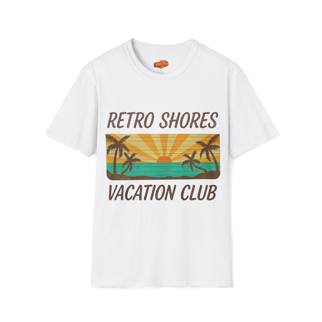 Retro Shores Vacation Club T-Shirt — Vintage Sunset Palms