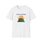 Rise & Roam Camping T-Shirt — Vintage Sunrise Tent Graphic