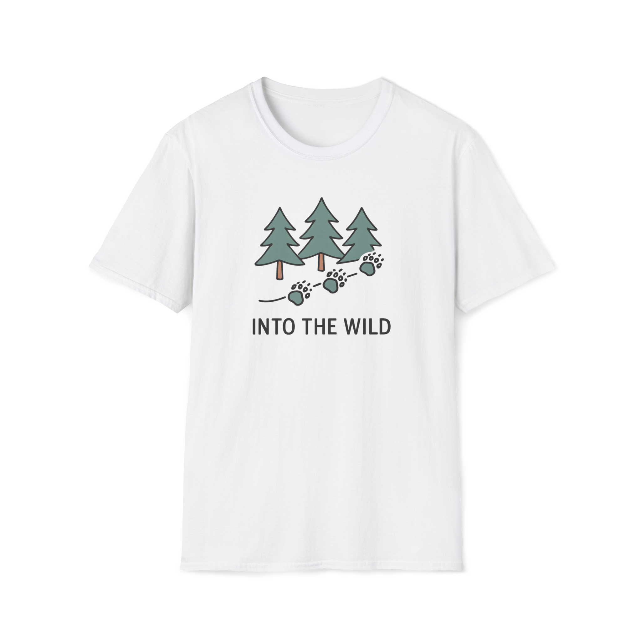 Into The Wild T-Shirt — Pine Trees & Paw Prints Outdoor