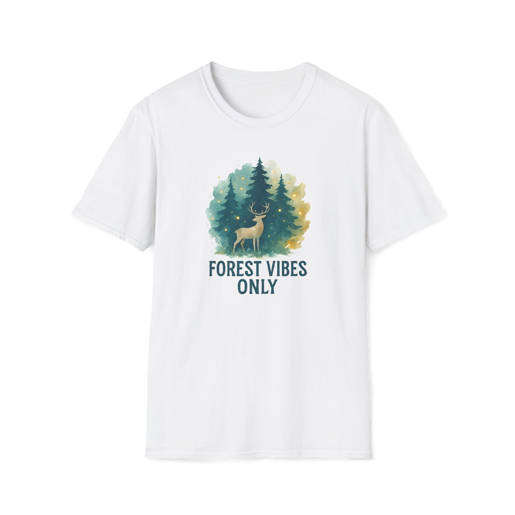 Forest Vibes Only T-Shirt — Watercolour Deer & Pine Trees