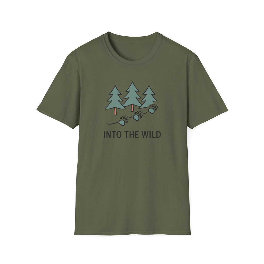 Into The Wild T-Shirt — Pine Trees & Paw Prints Outdoor