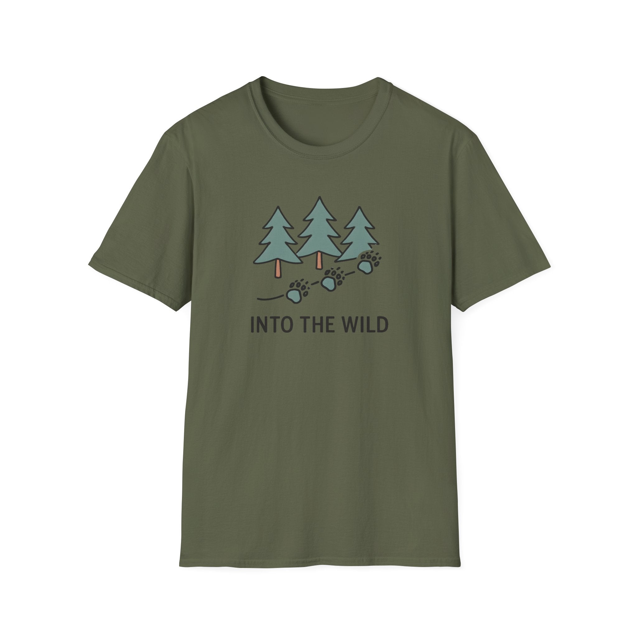 Into The Wild T-Shirt — Pine Trees & Paw Prints Outdoor