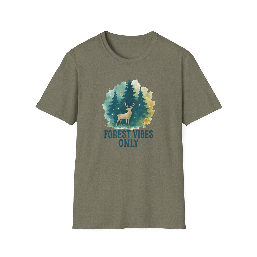 Forest Vibes Only T-Shirt — Watercolour Deer & Pine Trees