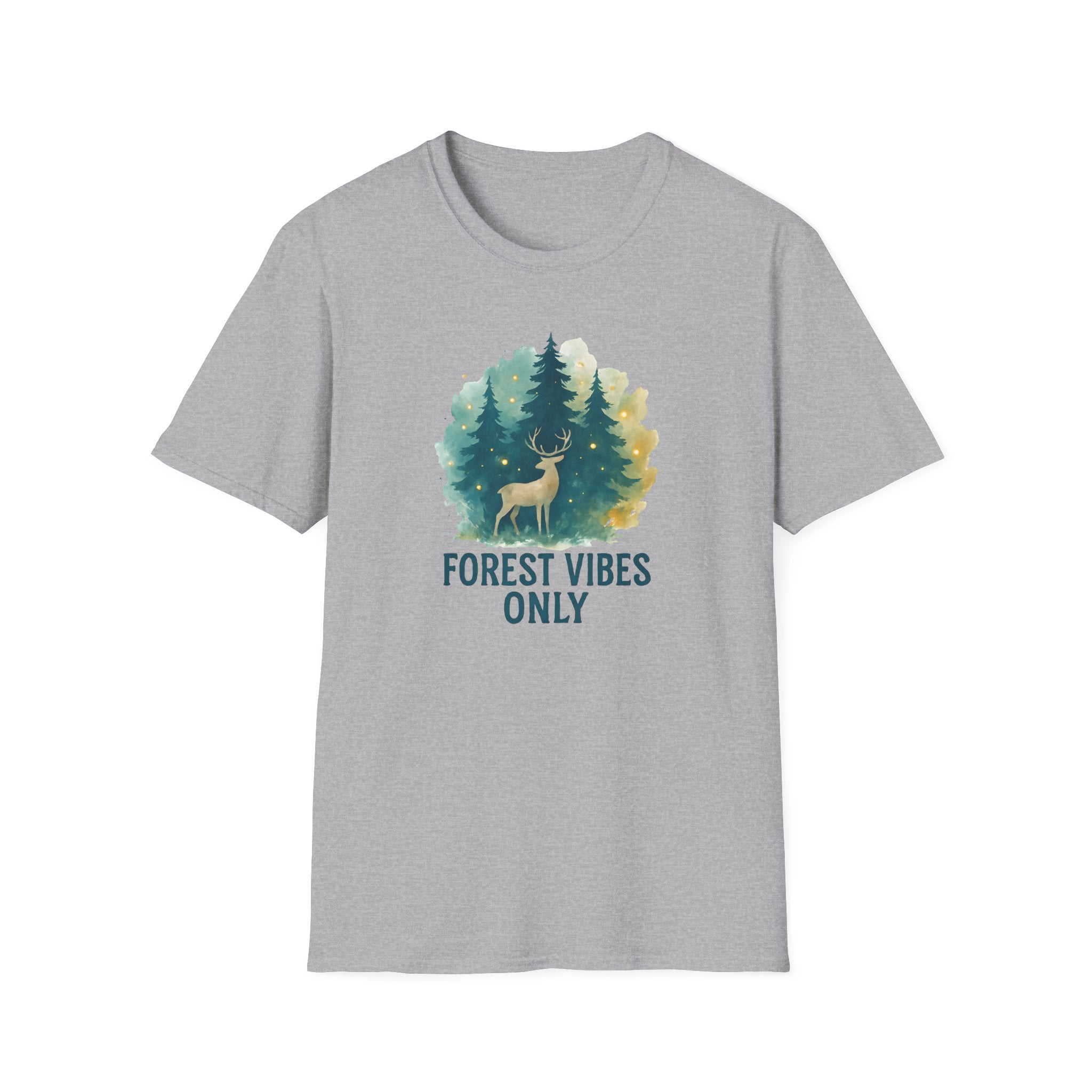 Forest Vibes Only T-Shirt — Watercolour Deer & Pine Trees