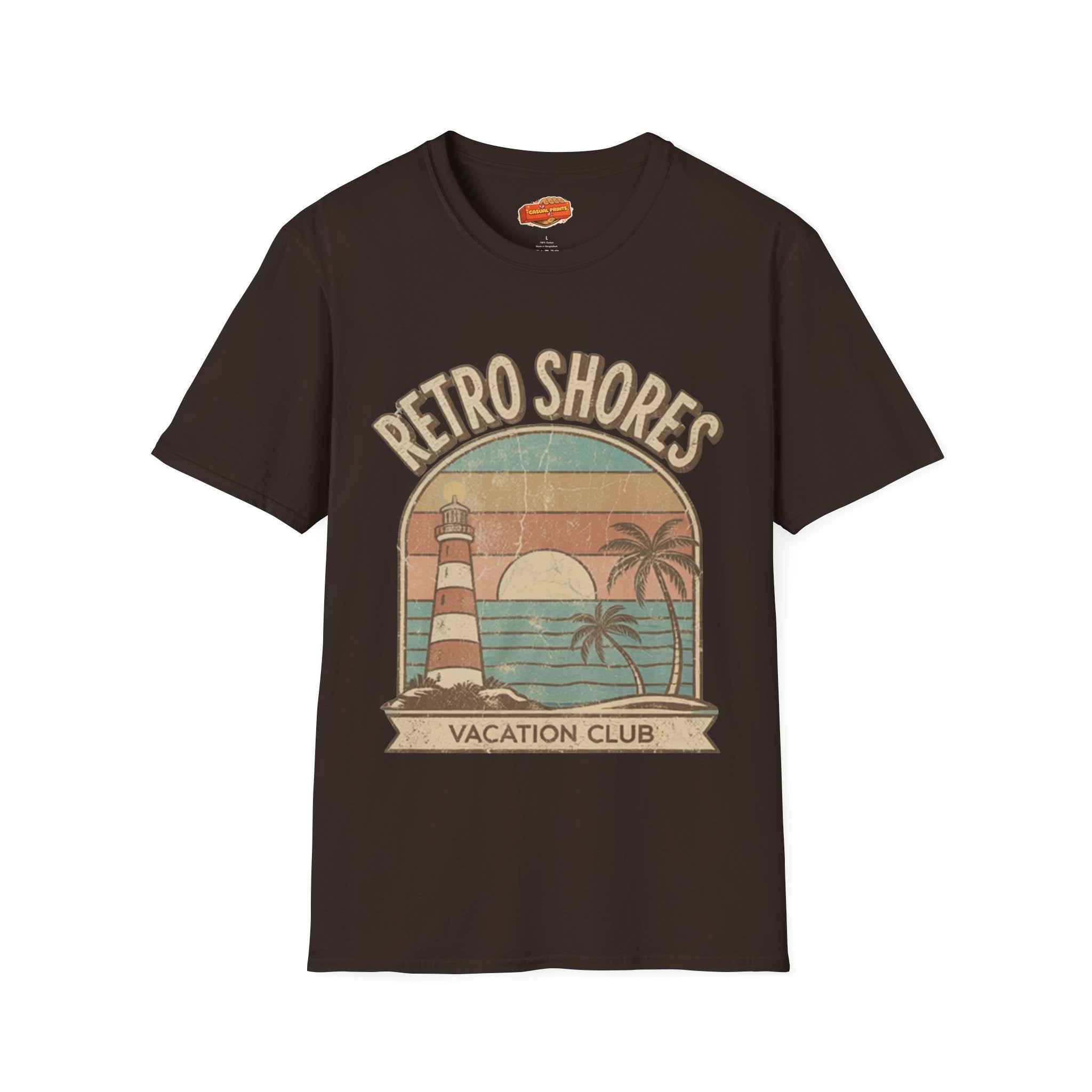 Retro Shores Vacation Club T-Shirt —Vintage Sunset Lighthouse