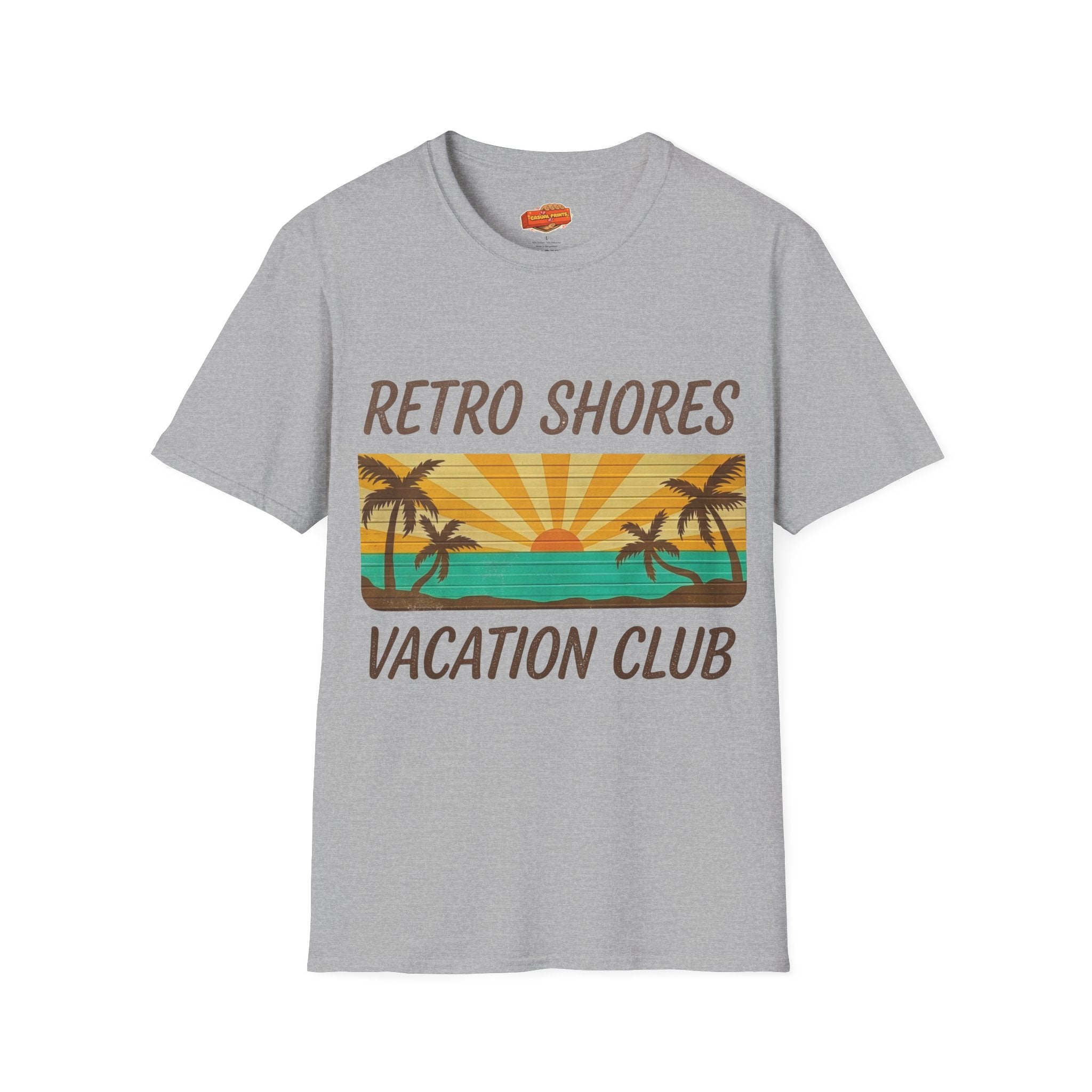 Retro Shores Vacation Club T-Shirt — Vintage Sunset Palms