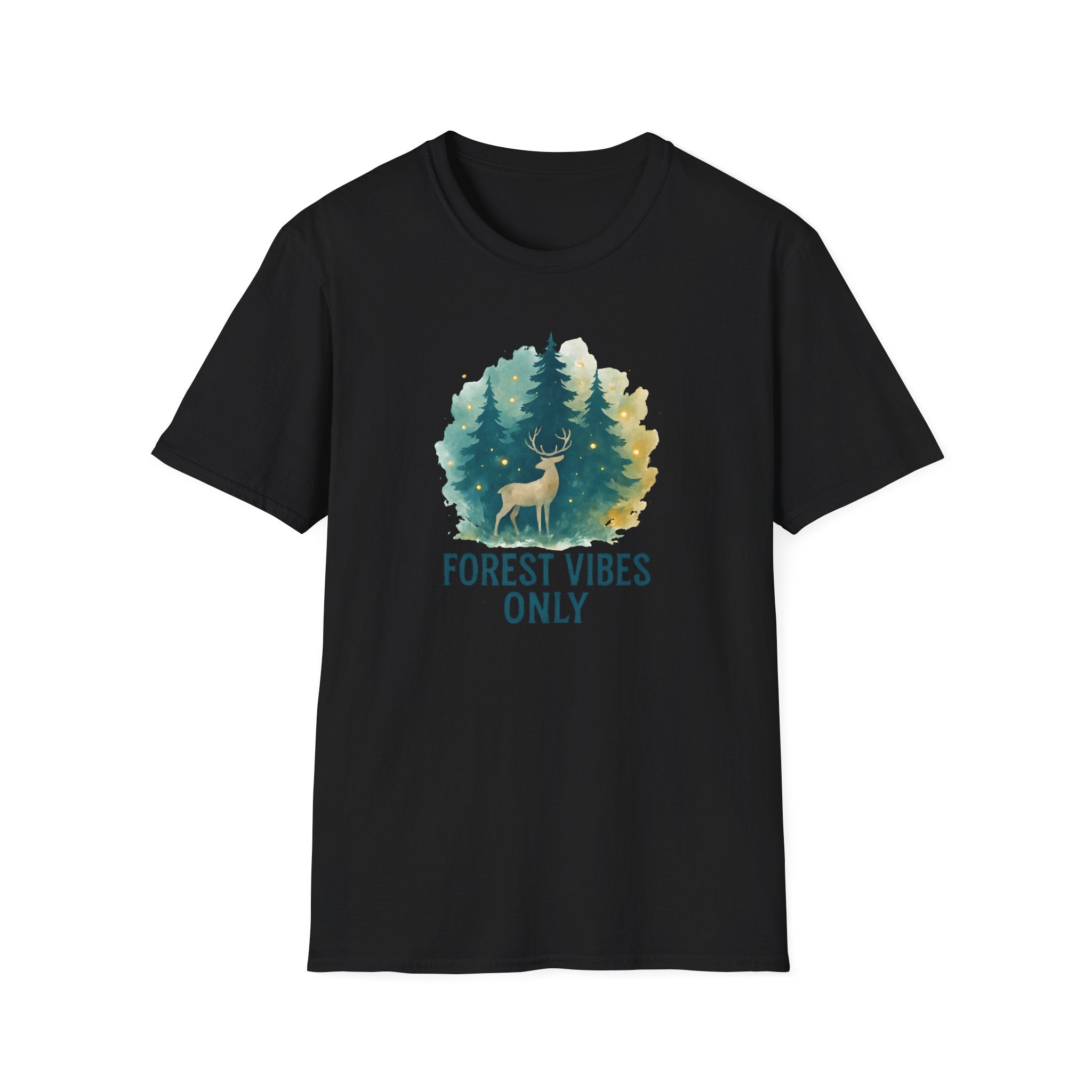 Forest Vibes Only T-Shirt — Watercolour Deer & Pine Trees