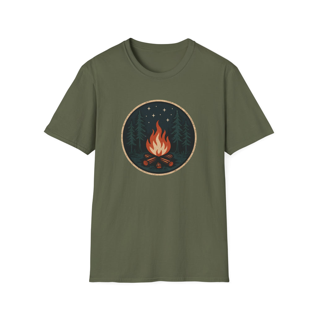 Campfire Night T-Shirt — Retro Forest Bonfire Graphic