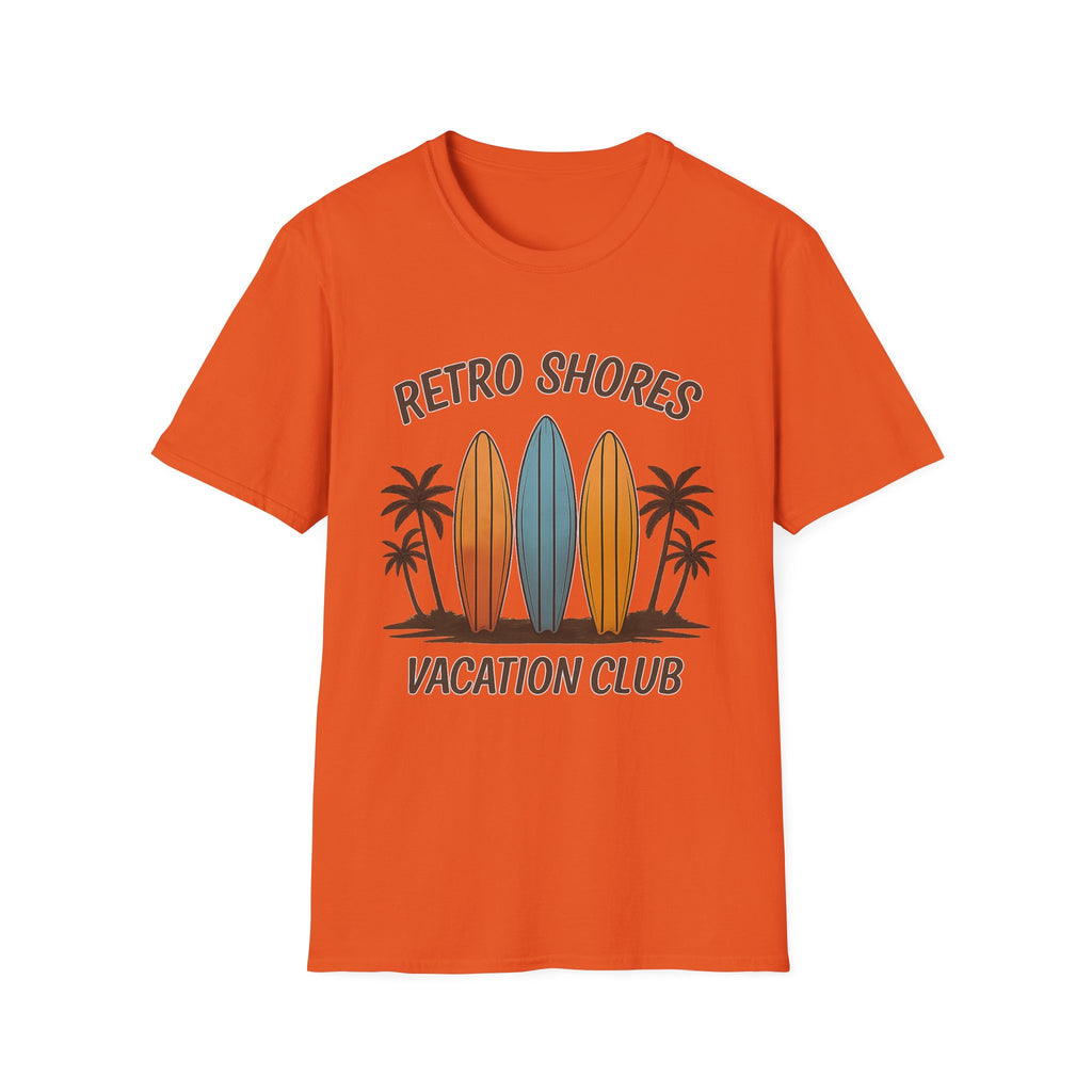 Retro Shores Vacation Club T-Shirt — Vintage Surfboard