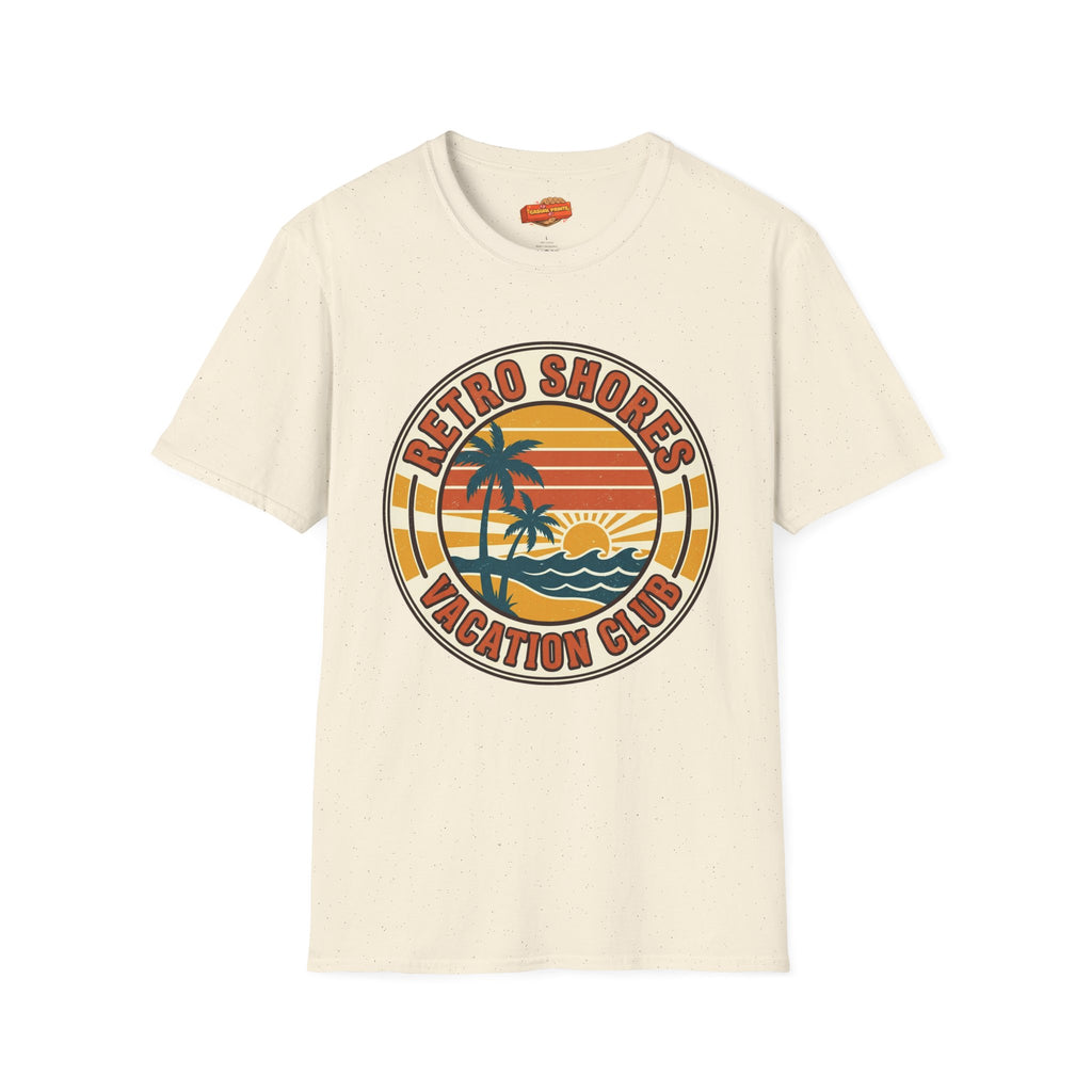 Retro Shores Vacation Club T-Shirt — Vintage Palm Sunset Badge